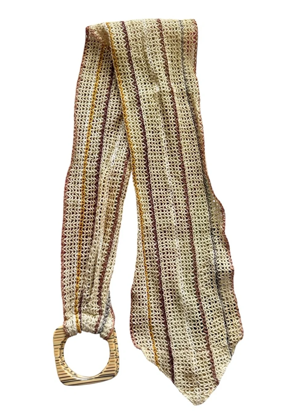 Vtg 70s Tan Stripe Crochet Wide Belt Sz M/L Boho Handmade